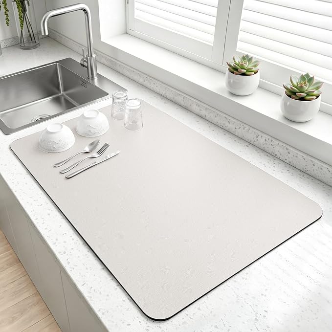 LOPNUR Large Dish Drying Mat for Kitchen Counter, Cream White | Coffee Mat and by LOPNUR
