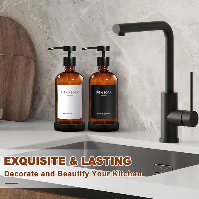 RYTOXILO Hand Soap Dispenser 2 Pack, Amber Glass Bathroom Soap Dispenser - Image 6
