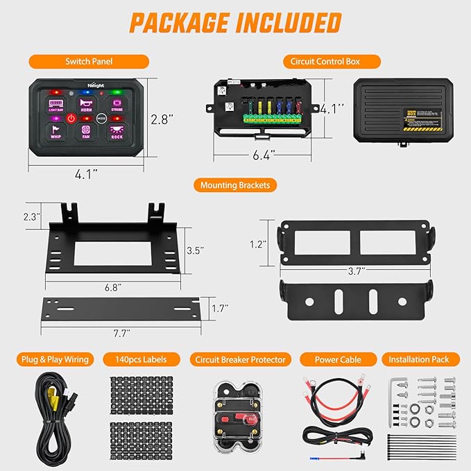 Nilight 6 Gang Switch Panel Circuit Control Relay System APP RGB Backlight Fuse Wiring Harness Toggle Momentary Strobe Flash Modes Automatic Dimmable 12V 24V for Car Truck Camper SUV