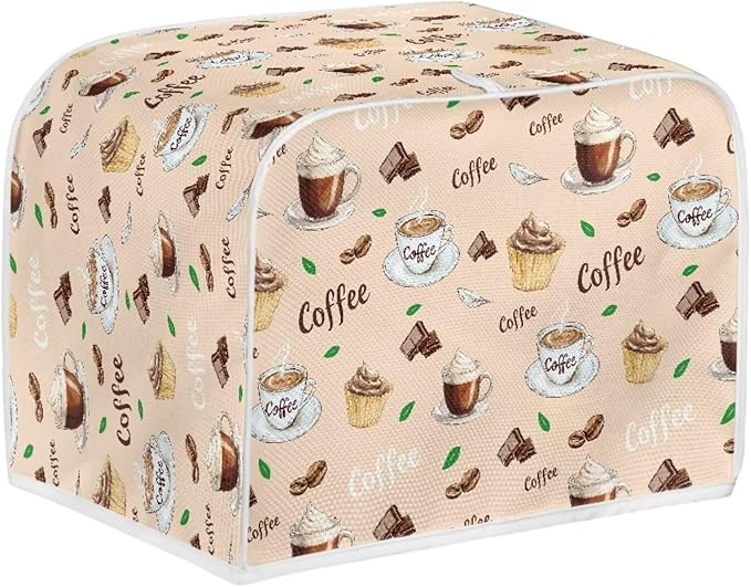 Coffee Print Toaster Cover - 2 Slice Retro Bread Maker Protector Oven Dust Cover for Small Kitchen Appliances Anti Fingerprint