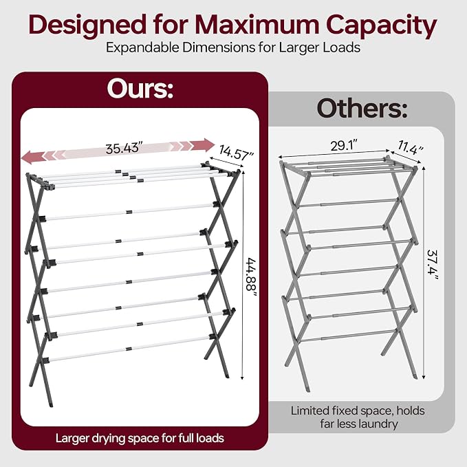 Large Clothes Drying Rack, 14.57" D × 44.88" H | Foldable & Extendable - Image 2