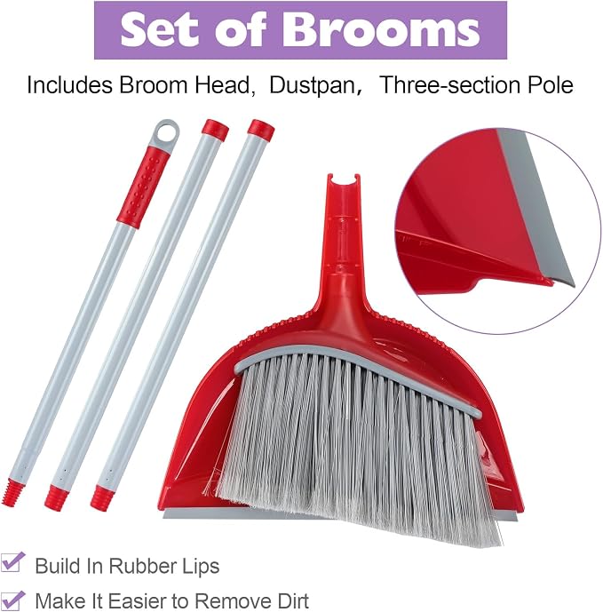5 Pcs Broom and Dustpan Set, 54 Inch Indoor Angle Broom | Kitchen Cleaning - Image 4