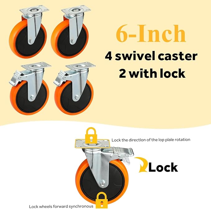 ELAFROS Heavy Duty Plastic Utility Cart 34 x 17 Inch - Work Cart Tub Storage W/Deep Shelves and Full Swivel Wheels Safely Holds up to 550 lbs - 2 Tier Service Cart for Warehouse with 6" Caster