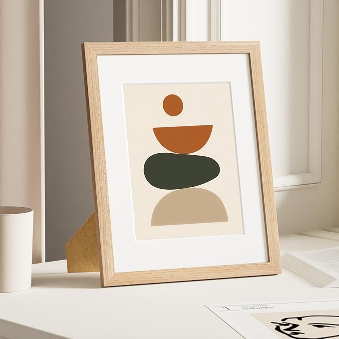 Vittanly 8.5x11 Picture Frame, Solid Wood Frame with Plexiglass, Includes 6x8 Mat, Wall Hanging or Tabletop for Photos, Home Decor, Natural, 1 Pack