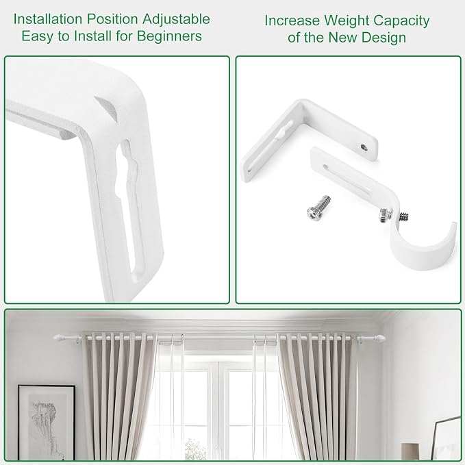LLPJS Curtain Rod Bracket Adjustable, Drapery Rod Holder Hooks Support Hangers - Image 7