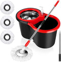 Spin Mop and Bucket with Wringer Set, 3 Microfiber Mop Heads by CooFel