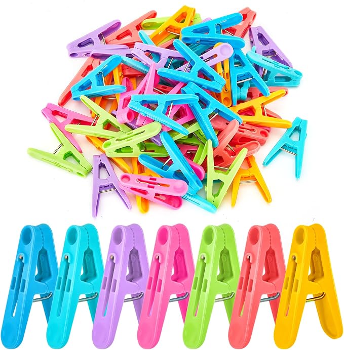56 PCS Clothespins Plastic Small Clips 2 inch Clothes Pins 7 Colors | 7 Bright by Loadsky