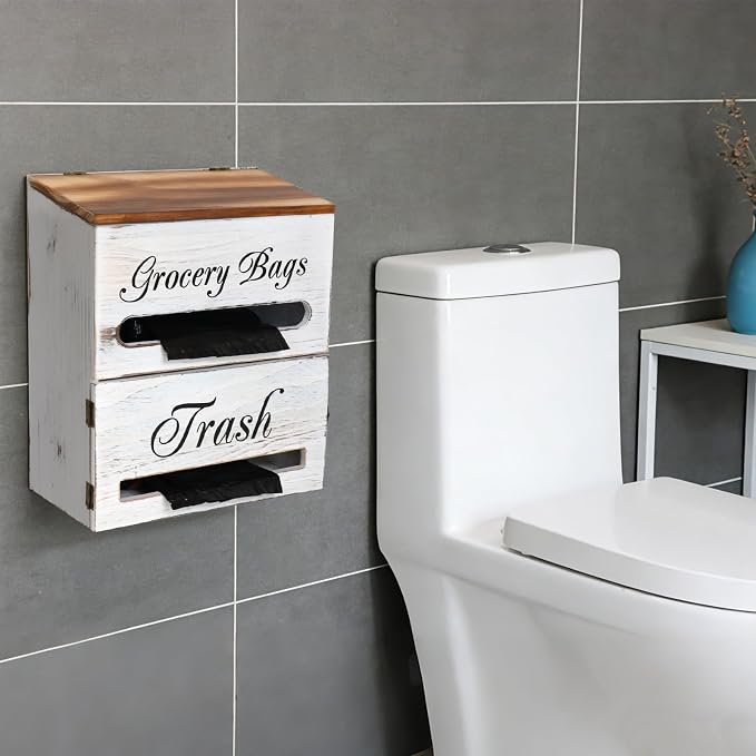 2 in 1 Trash Bag Dispenser, Double Wall Mounted, Wood Trash Bag Holder - Image 7