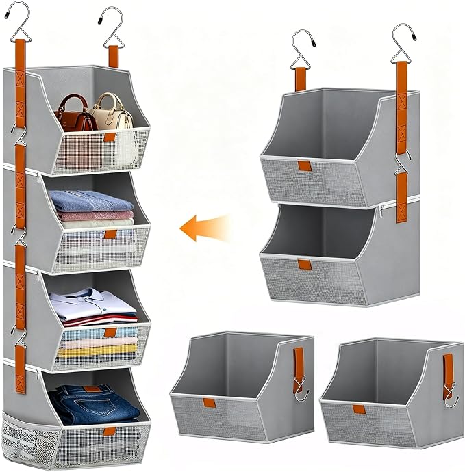 Fabric Hanging Closet Clothes Organizers and Storage Detachable 4 Tier | by Unknown