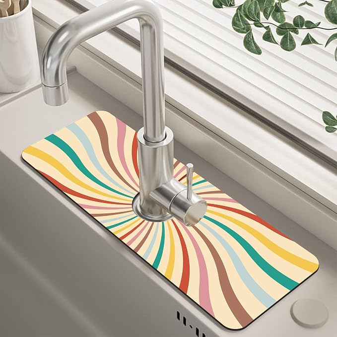 Groovy Retro Swirl Kitchen Sink Splash Guard Mat Absorbent Fast Drying Mat by Unknown