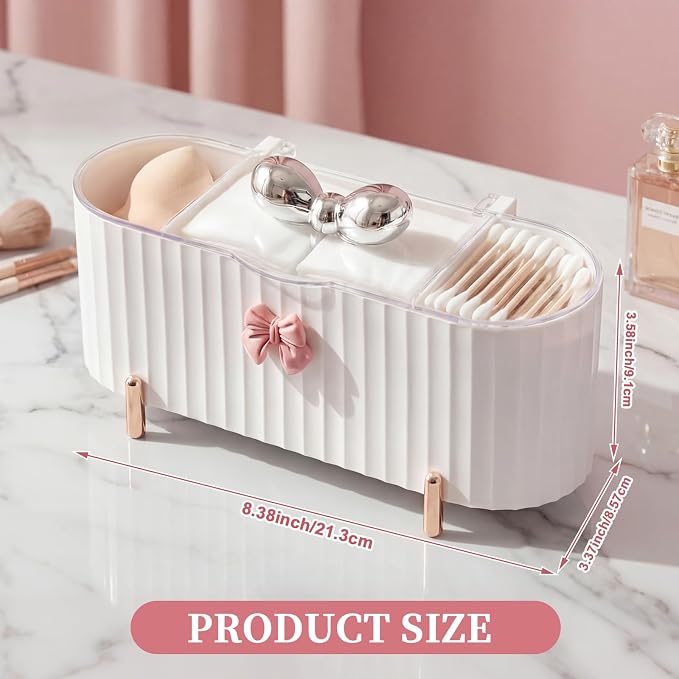 Hushee Coquette Makeup Organizer, 3 Compartment Cotton Pad Holder Dispenser - Image 5