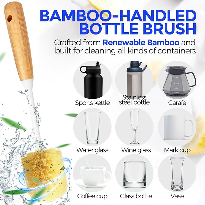 Holikme 6 Pack Dish Brush with Bottle Brush Scrub Brush Straw, Amarillo | - Image 3