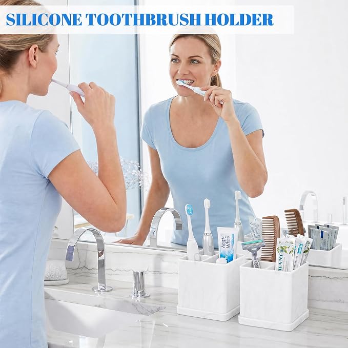 2 Pack Toothbrush Holders for Bathrooms Marble White, 3-Slot Electric - Image 2