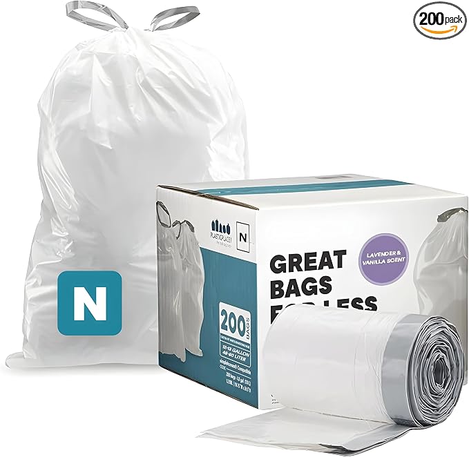 Plasticplace White Drawstring Lavender and Soft Vanilla Scented Garbage Can by Plasticplace