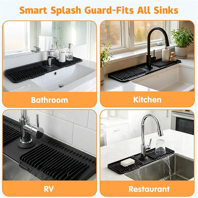 Silicone Faucet Mat for Kitchen Sink, fits kitchen & bathroom sinks; food-grade - Image 7