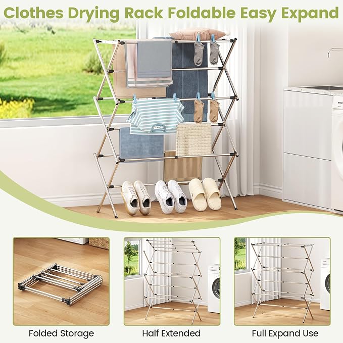 Stainless Steel Clothes Drying Rack, 45.28" H × 14.57" D | Foldable & Extendable - Image 7