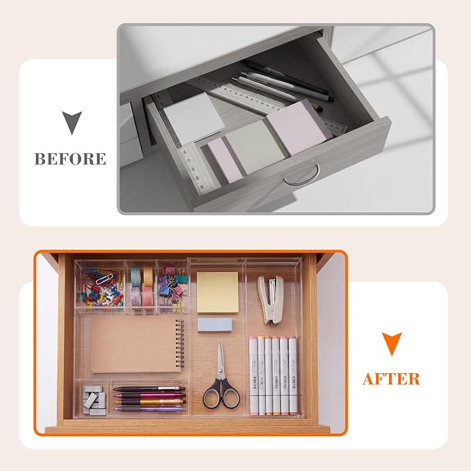 Briwooody Clear Acrylic Drawer Organizer Expandable, 11 Compartments, Small | - Image 3