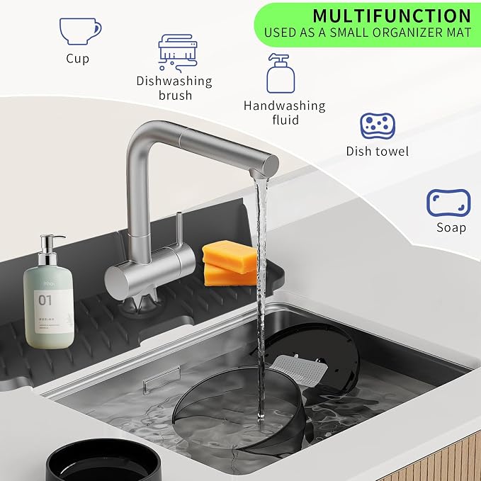 17” x 5.5” Silicone Faucet Handle Drip Catcher Tray Mat, Silicone Faucet Mat - Image 3