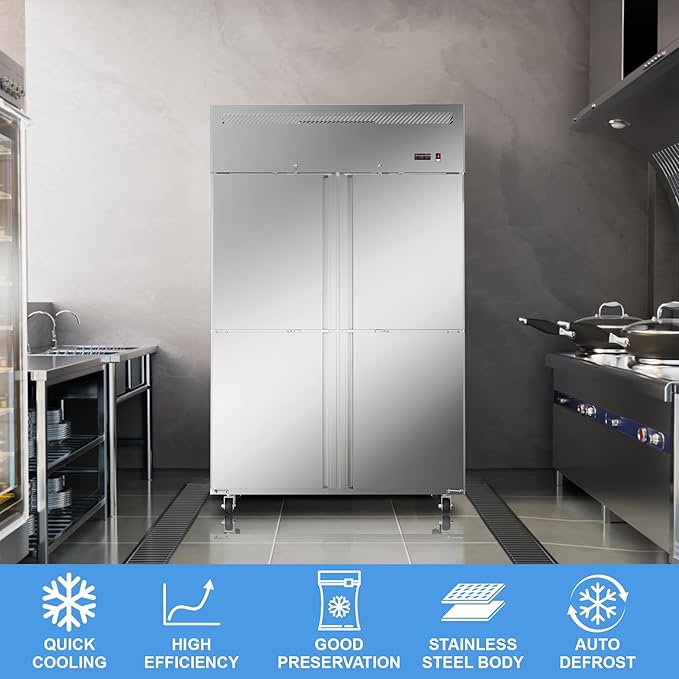 48"W 4 Door Commercial Freezer Stainless Steel 36 Cu.ft Freezer for Restaurant, Bar, Shop etc