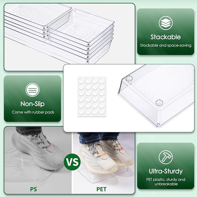 Drawer Organizer Set, Acrylic Non Slip Non Cracking Kitchen Drawer Storage Tray - Image 2