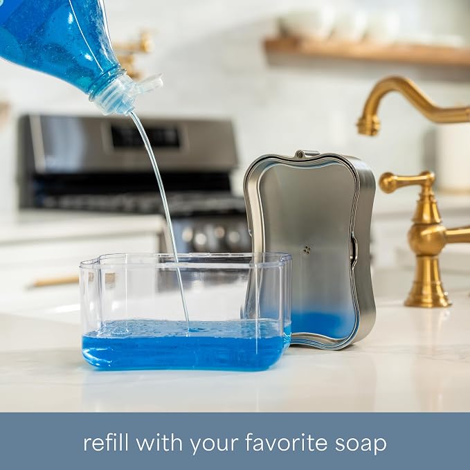 S&T INC. Dish Soap Dispenser and Sponge Holder, Metallic Silver | Holds 13 - Image 3