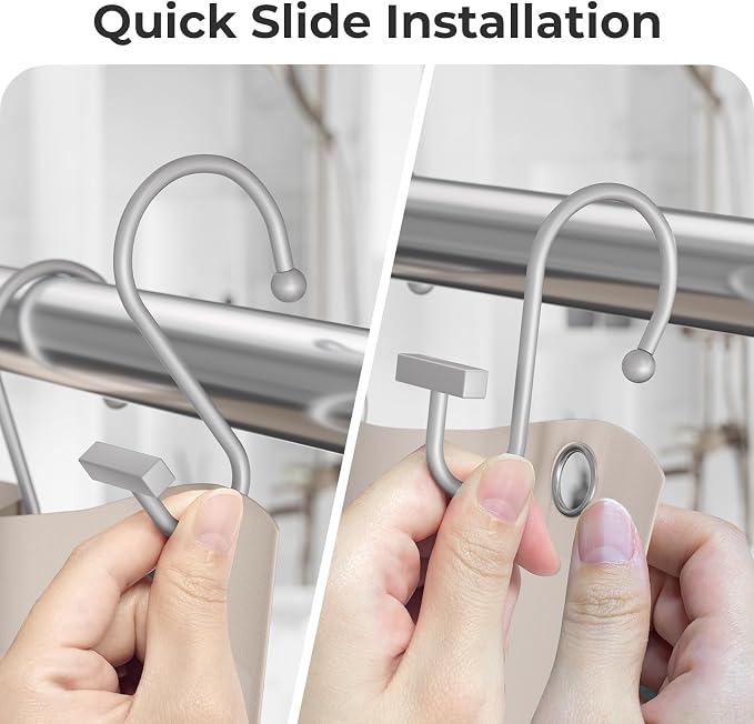 Silver Shower Curtain Hooks, Bathway Shower Curtain Rings Rust Proof, T-Bar - Image 4