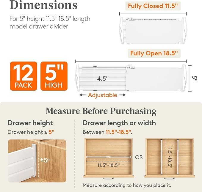 Lifewit 5" Tall Drawer Dividers, Adjustable Deep Drawer Organizer Clothes | 12 - Image 2