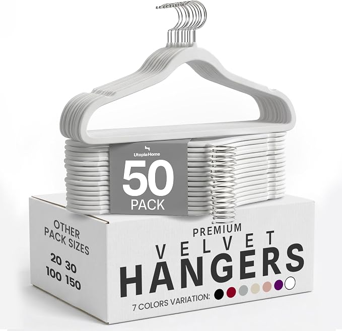 Utopia Home Velvet Hangers, 50 Pack | Luxury Non-Slip Slim Pant & Coat Hangers by UTOPIAHOME