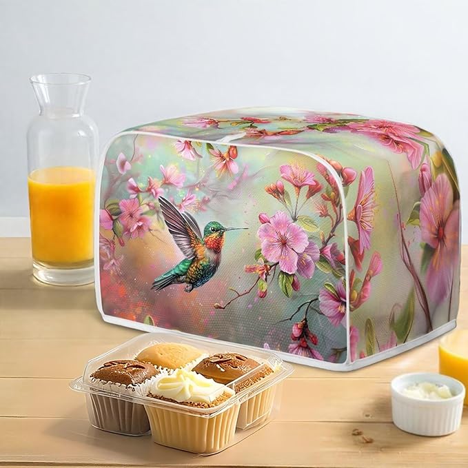 Hummingbird Flower Print Toaster Cover 2 Slice Dustproof Fingerprint Protectors for Kitchen Small Appliance Kitchen Home Decor