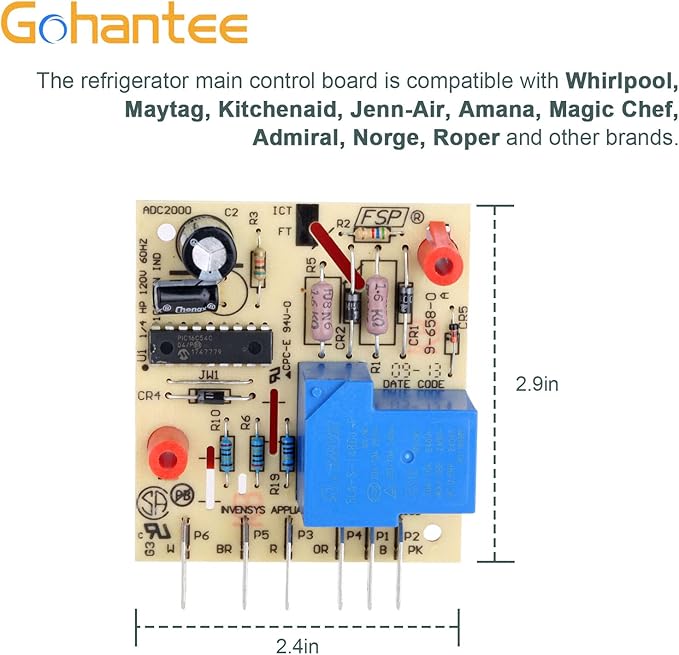 W10352689 Refrigerator Main Control Board Adaptive Defrost Control Board Replaces #4388931 Replacement for Whirlpool, Kenmore, Maytag, Kitchenaid