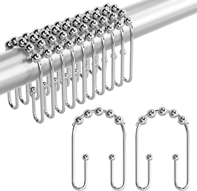 AmazerBath Shower Curtain Hooks Chrome Metal Shower Curtain Rings Rust Proof - Image 9