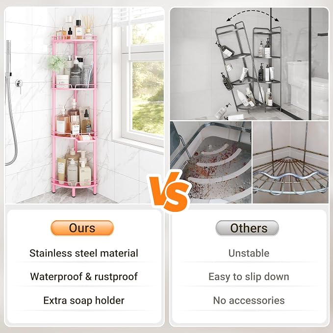 ELYKEN Corner Shower Caddy Standing, 4 Tier Metal Shower Organizer - Image 7