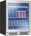 Zephyr 24" Wine Fridge & Beverage Refrigerator ADA Single Zone Under Counter - Mini Wine Cooler Cellars Small Beer Fridge Cabinet Drink Chiller Freestanding with Glass Door - 7 bottles 112 cans