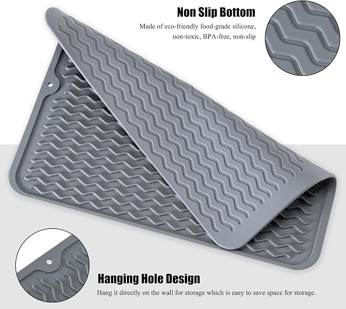 Silicone Dish Drying Mat, Non-Slip Easy Clean Sink Mat, Large Heat-resistant - Image 5