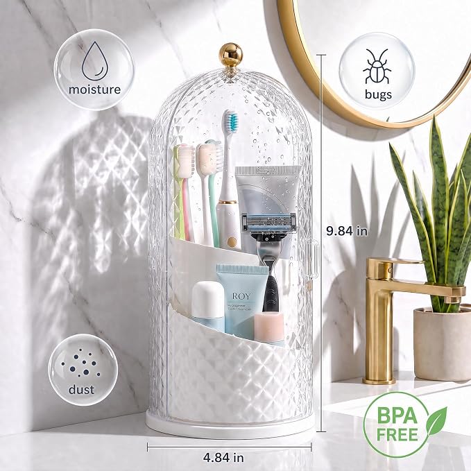 Toothbrush Holder with Cover for Bathroom Countertop, Toothpaste, Self Draining - Image 8