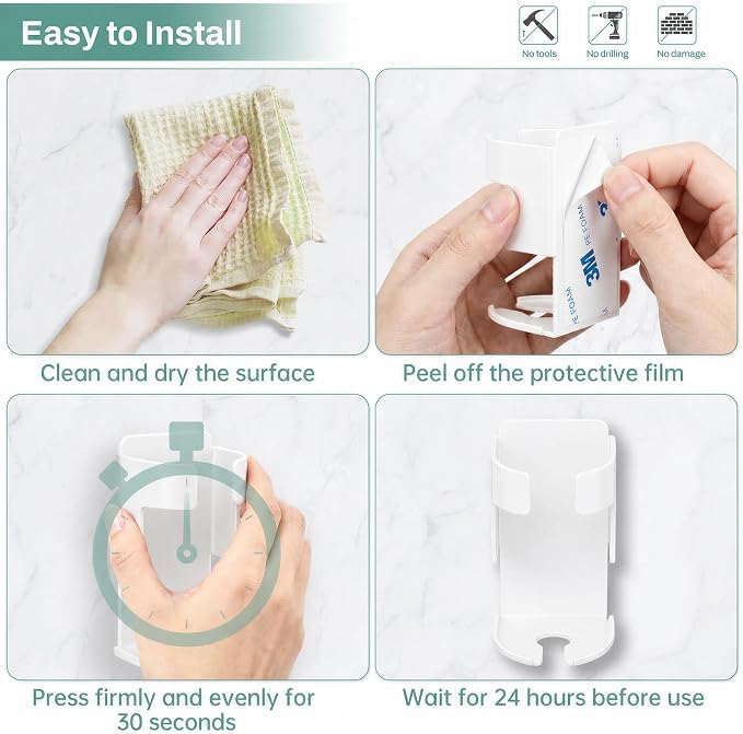 Adhesive Electric Toothbrush Holder Wall Mounted, Aluminum White 2 Pack | - Image 2