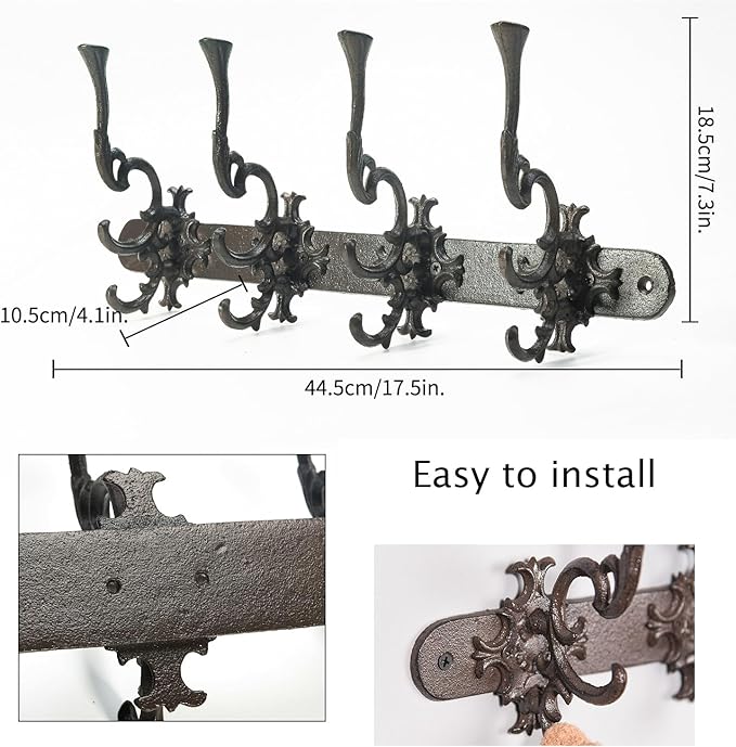 Sungmor Vintage Cast Iron Wall Hook Rack - Image 6