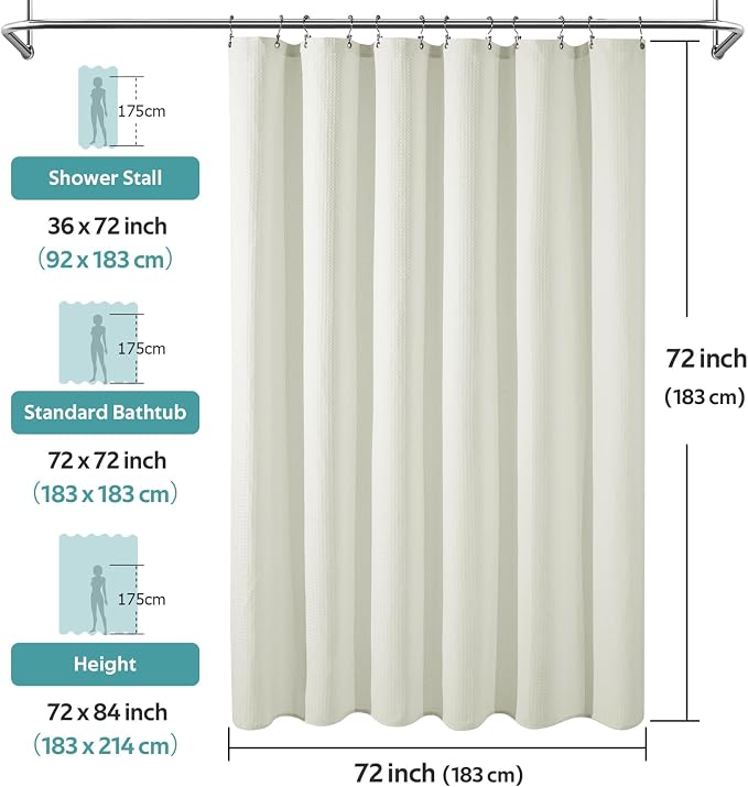 Vipfree 3 in 1 Shower Curtain Set, Waffle Shower Curtain and Liner Set - Image 6