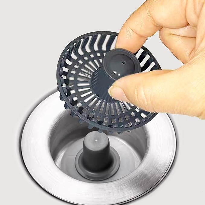 3 in 1 Pop Up Kitchen Sink Drain Strainer, with an Extra Basket Strainer, Kitchen Sink Drain Stopper for US Standard 3-1/2 Inch, Brass Material Electroplate Silver (Model E Copper Silver)