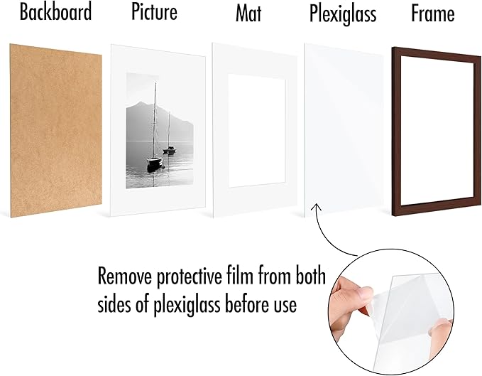 Americanflat 12x16 Picture Frame with Polished Plexiglass - Set of 5 - Use as 8.5x11 Frame with Mat or Display 12x16 Photo Without Mat - Galleria Collection - Picture Frames for Wall - Mahogany