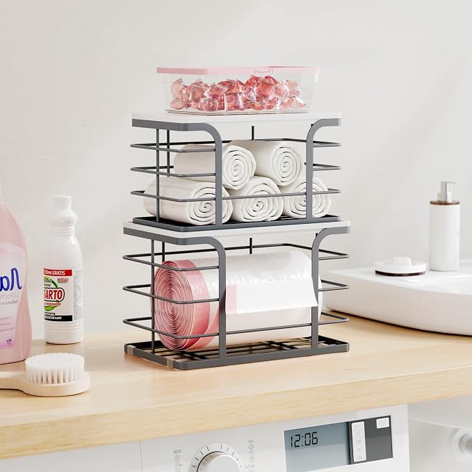 2 Pack Trash Bag Holder, Stackable Storage Kitchen Laundry Organizers - Image 3