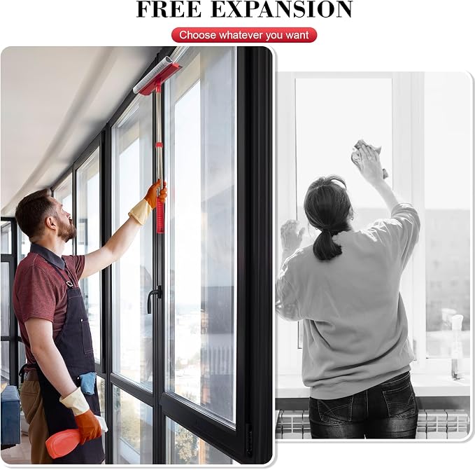 Window Squeegee with 15.7"-27.5" Retractable Stainless Steel Handle, 2-in-1 - Image 4