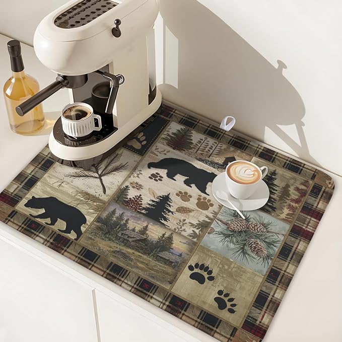Giwawa Black Bear Dish Drying Mat Forest Cabin Decorative Dishes Pad 18x24 Inch - Image 7