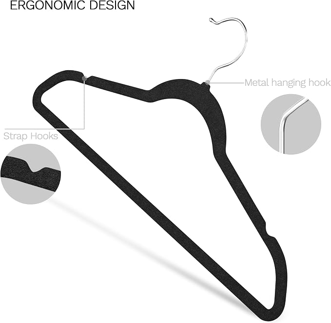 Black Velvet Hangers 20 Pack, Slim Space Saving Suit Hangers - Image 5