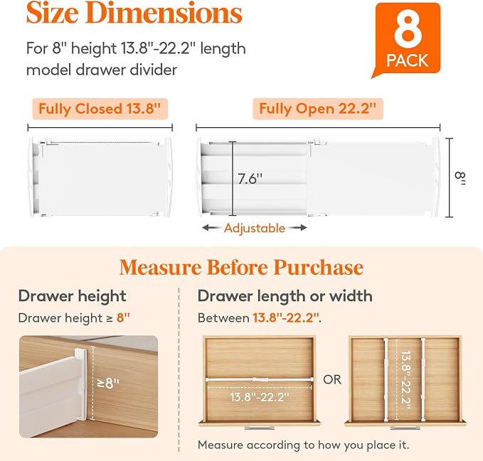 Lifewit 8" Tall Drawer Dividers, Adjustable Deep Drawer Organizer Clothes | 8 - Image 2