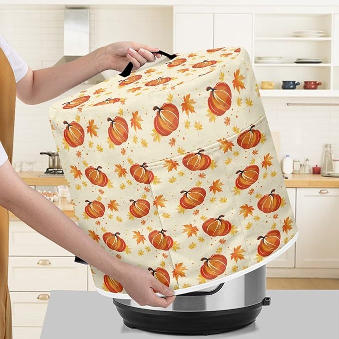 Pumpkins Maple Leaf Print 3 Quart Pressure Cooker Dust Cover with Storage Pocket and Top Handle Kitchen Appliance Air Fryer Rice Cooker Dust Cover Thanksgiving Day Decor