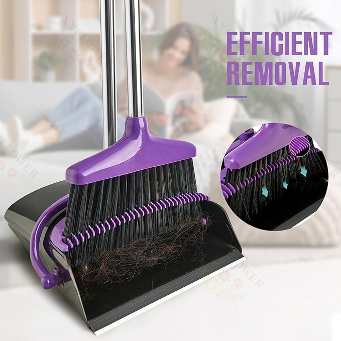 Broom and Dustpan Set with Long Handle, Light Weight Stainless Steel Poles - Image 3