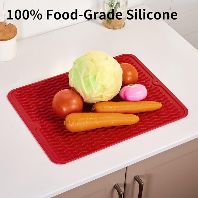ZLR Silicone Dish Drying Mat for Kitchen Counter, Lava Red | Fast-Dry Wavy - Image 9