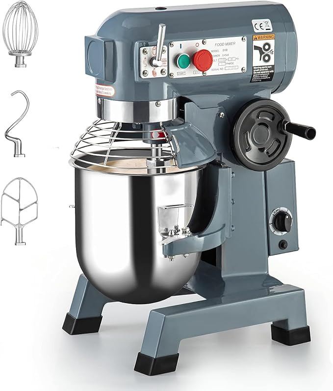 Commercial Mixer 20 QT, 1100W Electric Mixer 3 Speeds Adjustable, Stainless Steel Bowl Heavy Duty Mixer with Safety Guard, Dough Hook Whisk Beater Included, Perfect for Bakery Pizzeria