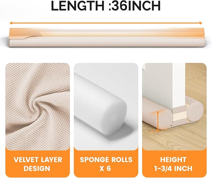fowong Draft Stopper for Bottom of Door 36", Durable Noise Blocker, Dust and - Image 5